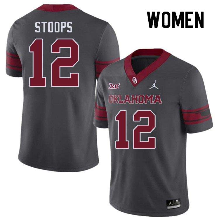 Women #12 Drake Stoops Oklahoma Sooners College Football Jerseys Stitched Sale-Charcoal